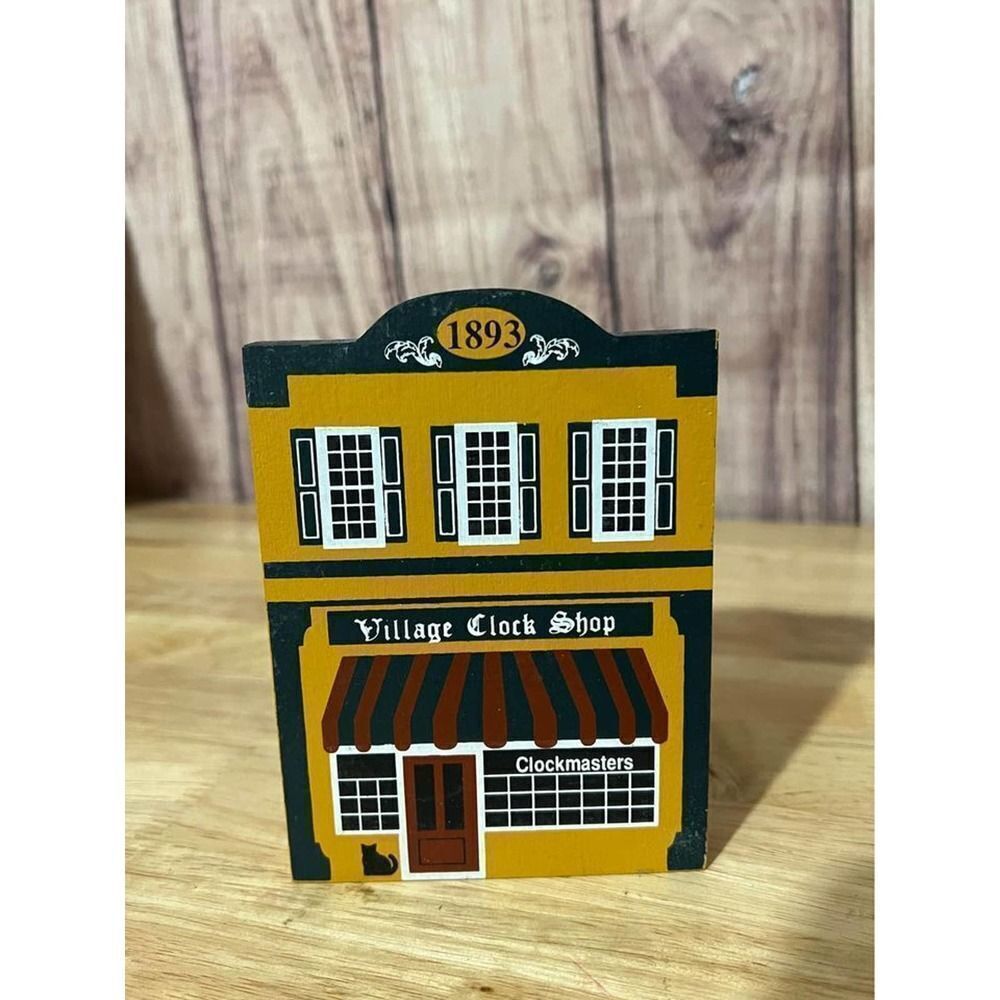 The Cat's Meow Village Clock Shop 1986 Signed 4x5”
